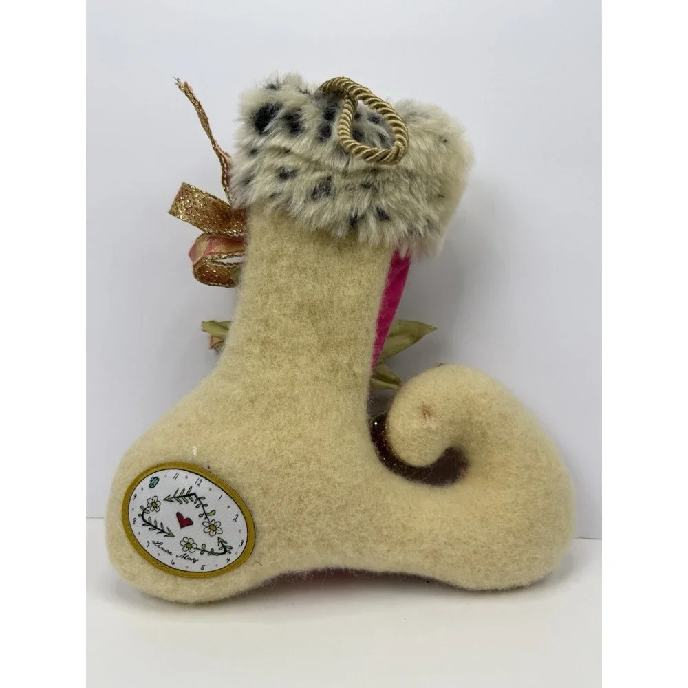 Lenae May Petite Whimsical‎ Artisan Christmas Stocking Pink Wool Signed